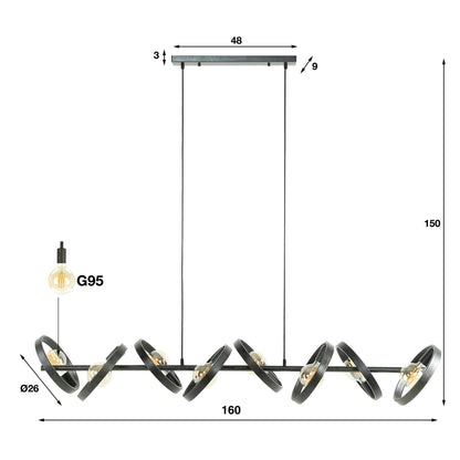 Pendelleuchte Arkon Octa – Offenes Metallrahmen-Design in Charcoal (8-flammig)