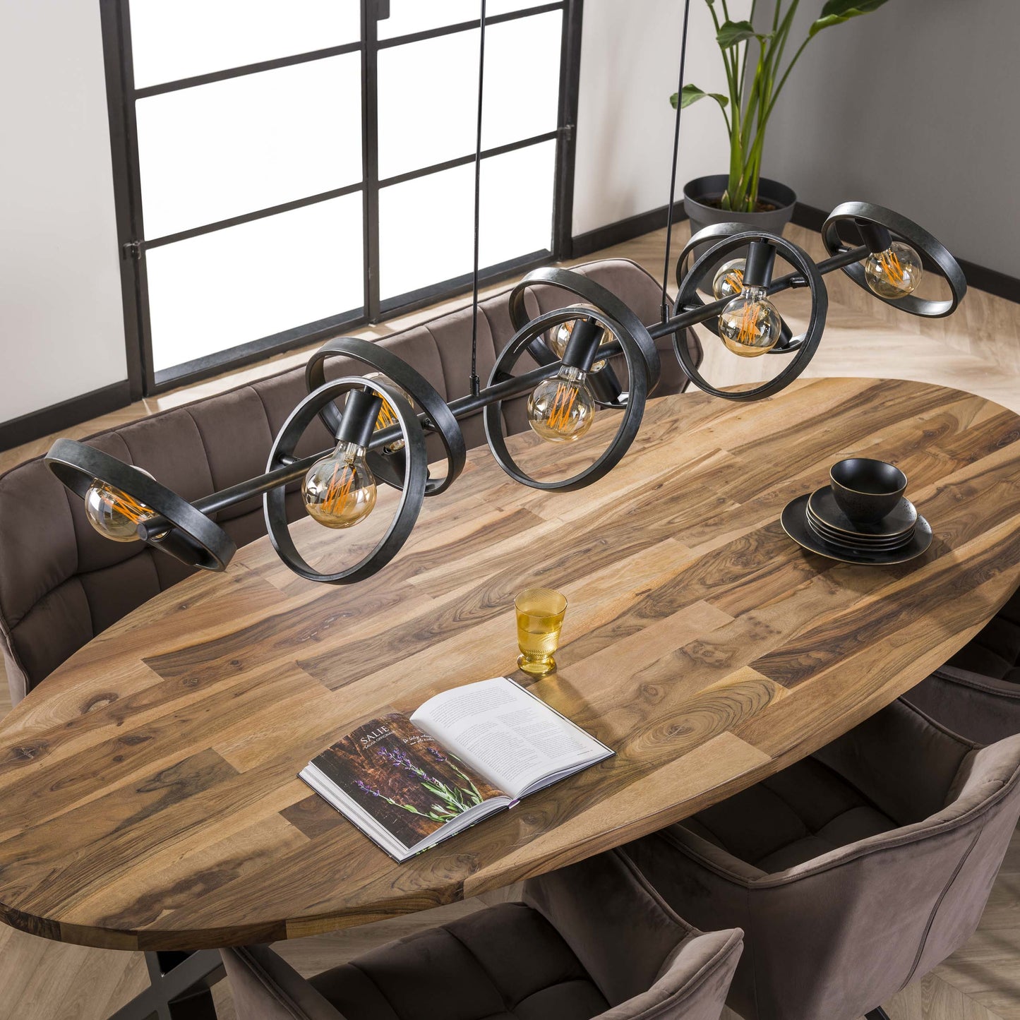 Pendelleuchte Arkon Octa – Offenes Metallrahmen-Design in Charcoal (8-flammig)