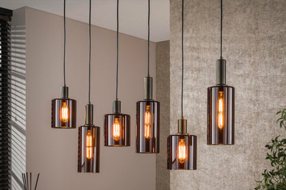 Luxusbetten24 Ayu Pendelleuchte, Moderne Zylinder Glasschirme, 6‑Flammig, Braun