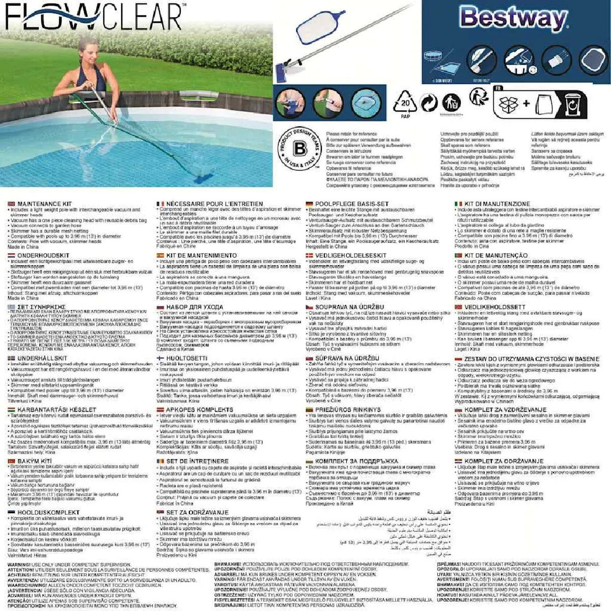Bestway Kit Limpieza Piscina con Mástil Telescópico 174 cm