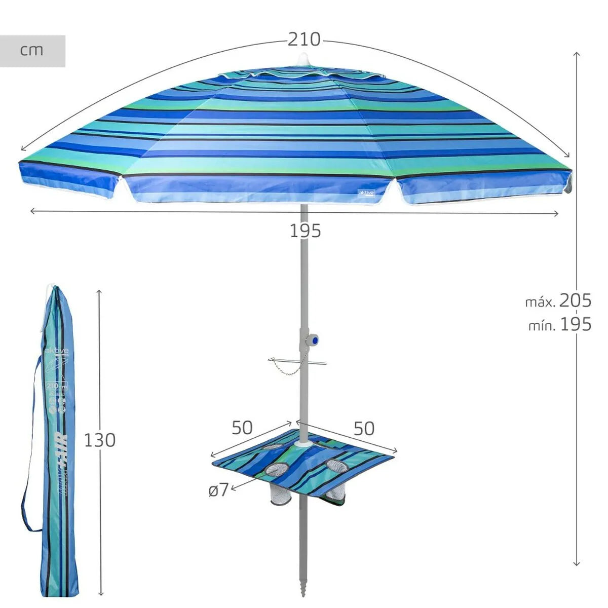 Aktive Parasol Redondo Acero con Tela Oxford 210 cm