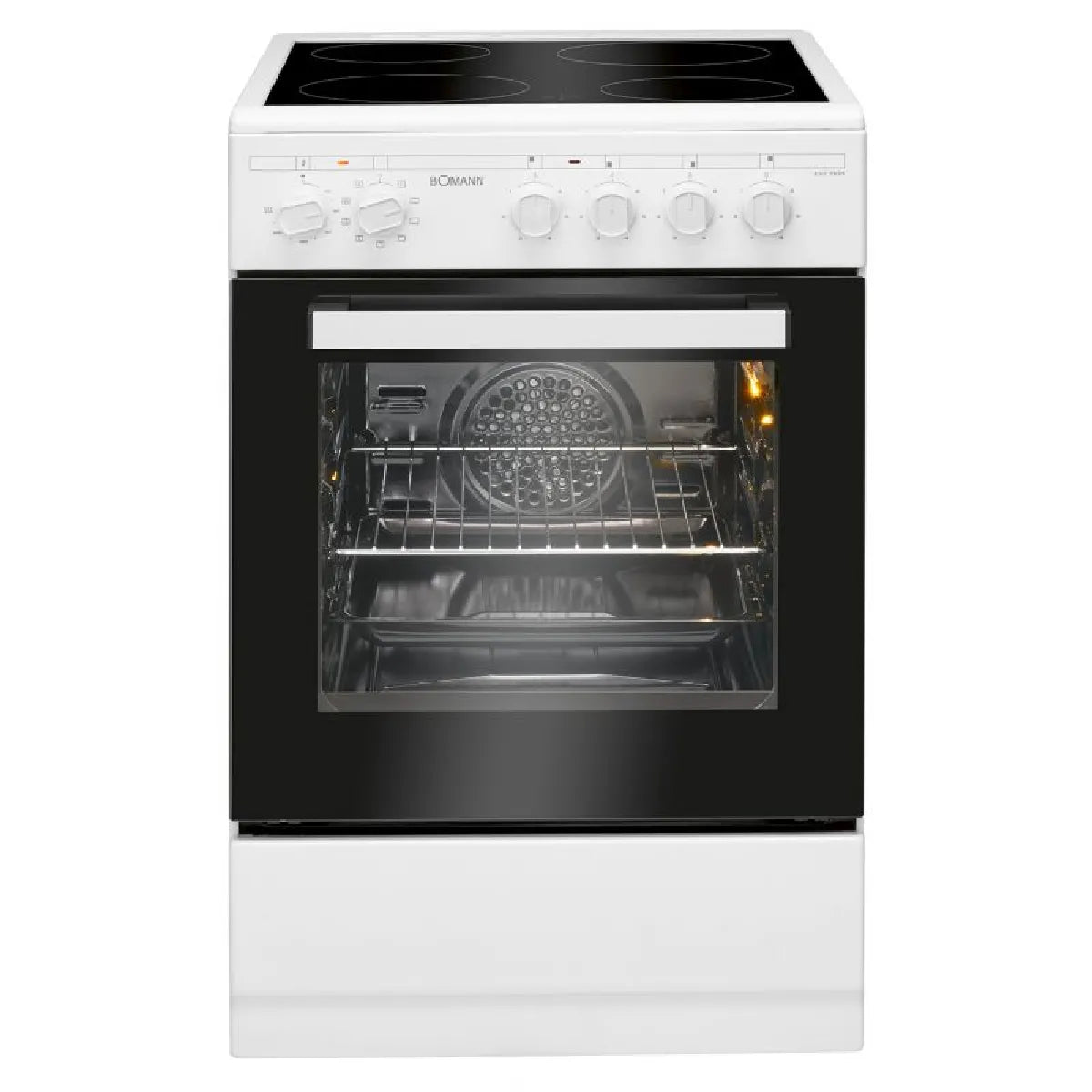 Bomann EHC7939 Cocina Vitrocerámica Blanca 4 Quemadores Horno 43L