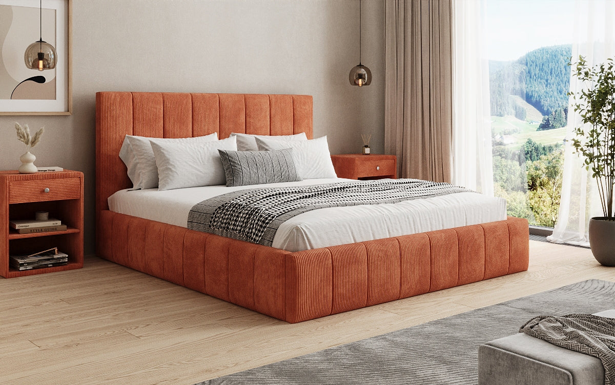 Designer Polsterbett Maja in Cord mit Stauraum
