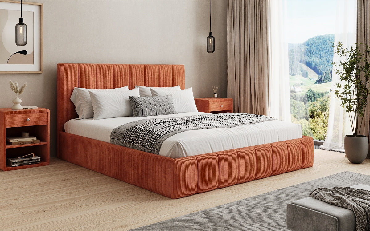 Designer Polsterbett Mila in Cord, 140×200 cm, Beige, 70 cm Kopfteil