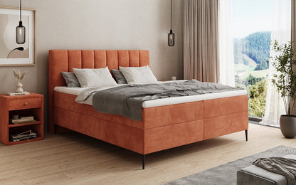 Boxspringbett Lucca in Cord mit Stauraum und Füßen