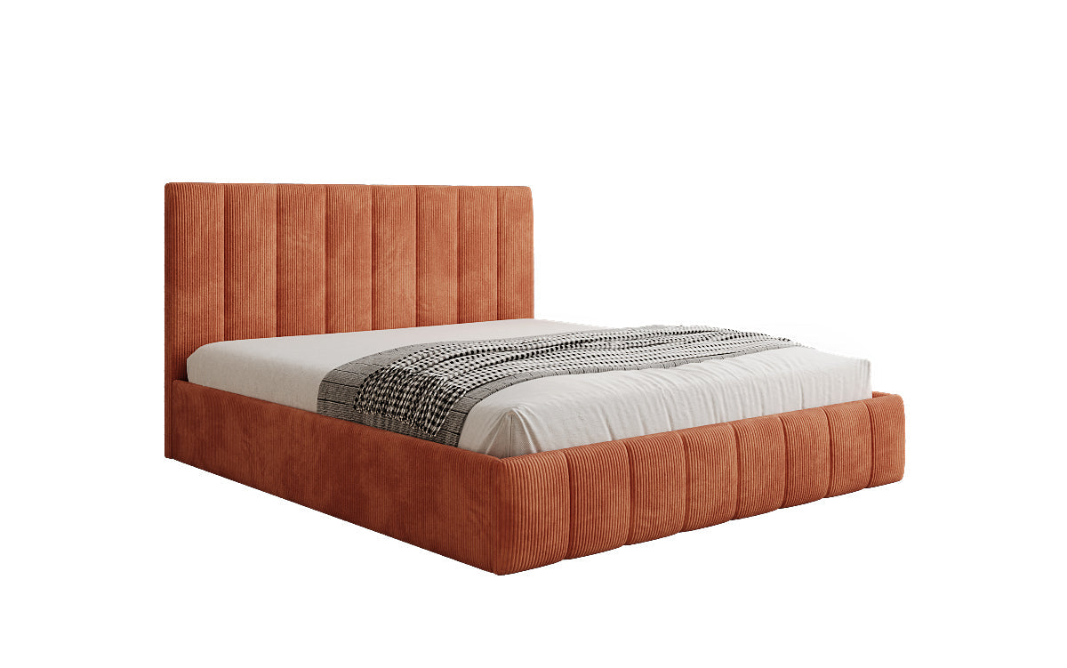 Designer Polsterbett Mila in Cord, 140×200 cm, Beige, 70 cm Kopfteil