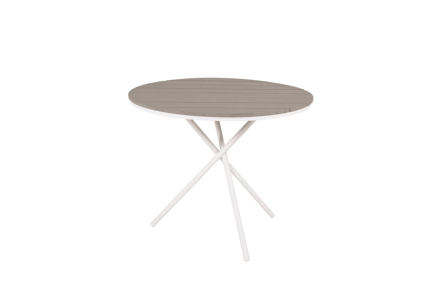Luxusbetten24 Malari Rundgartentisch aus Aintwood mit Metallgestell, Weiß/Grau