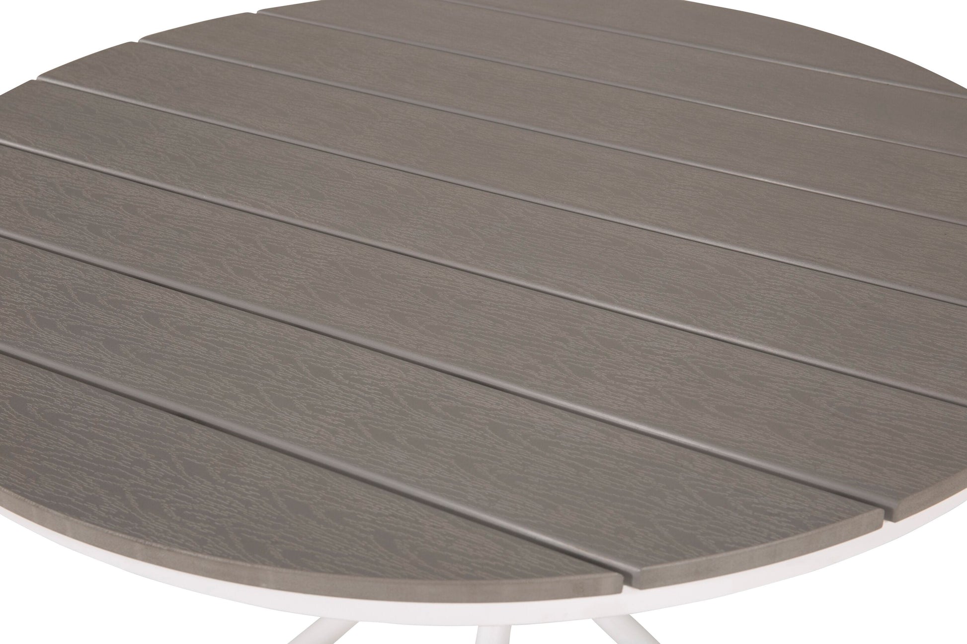 Luxusbetten24 Malari Rundgartentisch aus Aintwood mit Metallgestell, Weiß/Grau