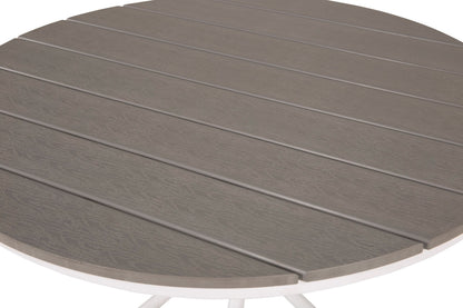 Luxusbetten24 Malari Rundgartentisch aus Aintwood mit Metallgestell, Weiß/Grau