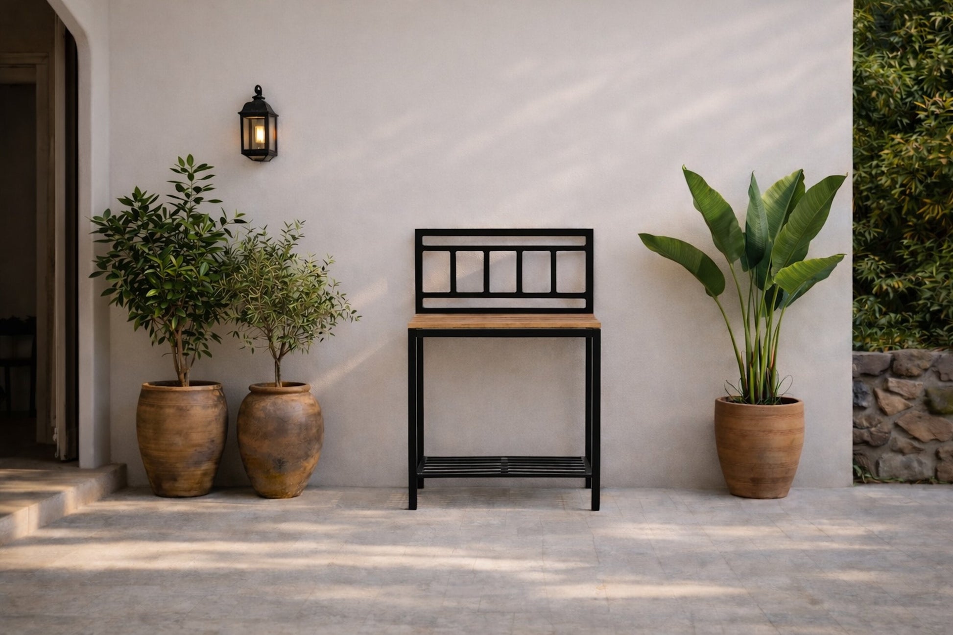 Luxusbetten24 Jana Ablagetisch Outdoor‑Küchenmodul mit Teakholz‑Arbeitsfläche für Garten