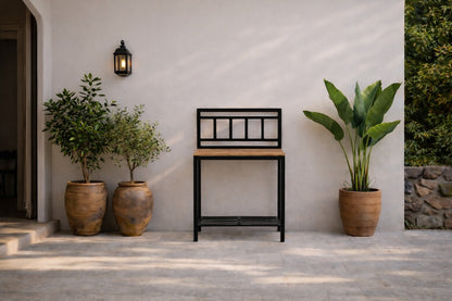 Luxusbetten24 Jana Ablagetisch Outdoor‑Küchenmodul mit Teakholz‑Arbeitsfläche für Garten