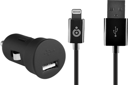 Cargador coche : USB A + câble Lightning 1A / 1m Negro