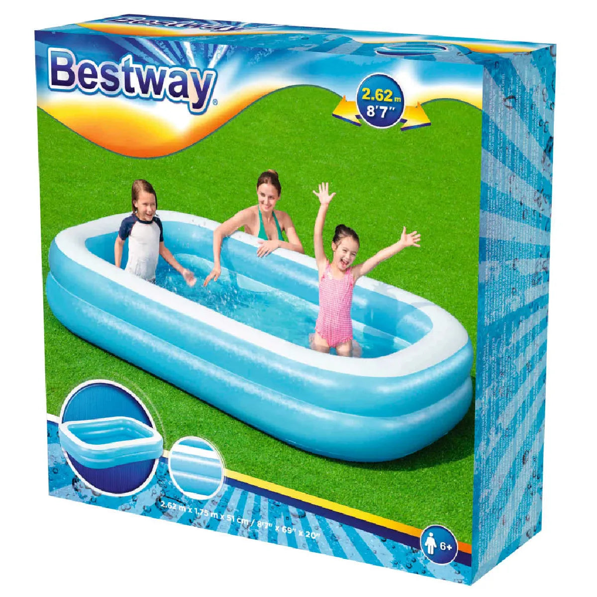 Bestway Piscina Inflable Rectangular 262x175x51 cm Azul y Blanco