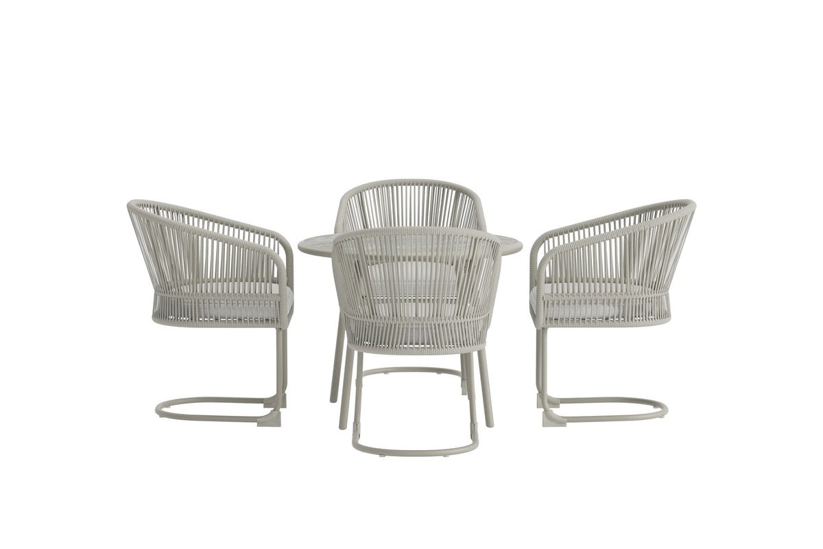 Garten Loungeset Taila – mit Rundem Esstisch und 4 Stühlen in Beige & Hellgrau