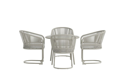 Garten Loungeset Taila – mit Rundem Esstisch und 4 Stühlen in Beige & Hellgrau