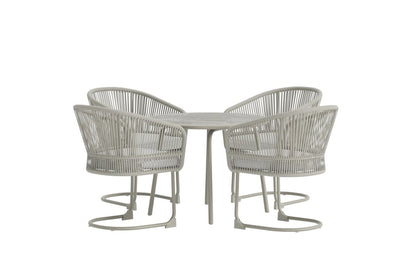 Garten Loungeset Taila – mit Rundem Esstisch und 4 Stühlen in Beige & Hellgrau