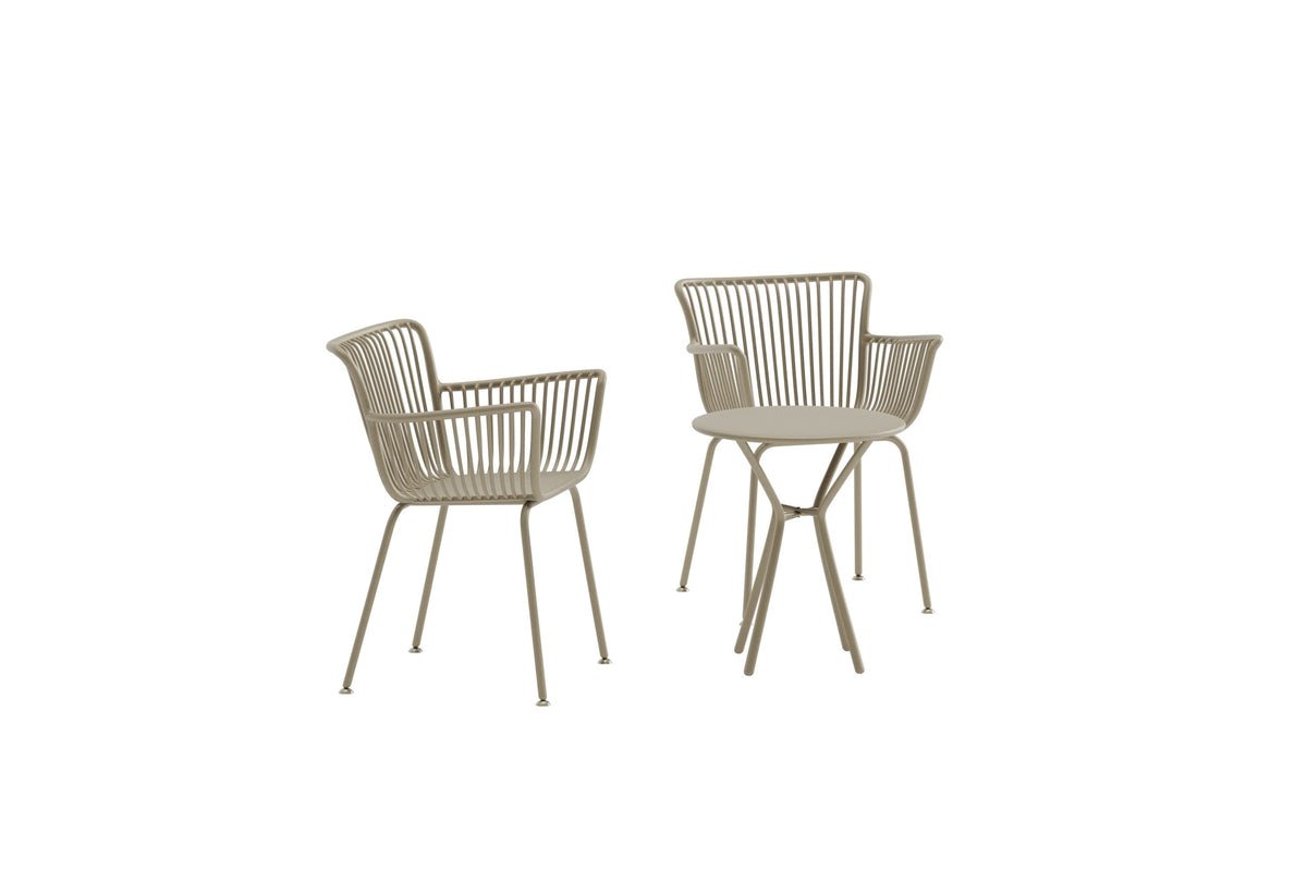 Garten Loungeset Aida – 2er Set in Beige mit rundem Tisch & Stühlen