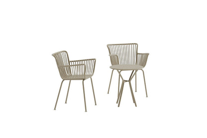 Garten Loungeset Aida – 2er Set in Beige mit rundem Tisch & Stühlen
