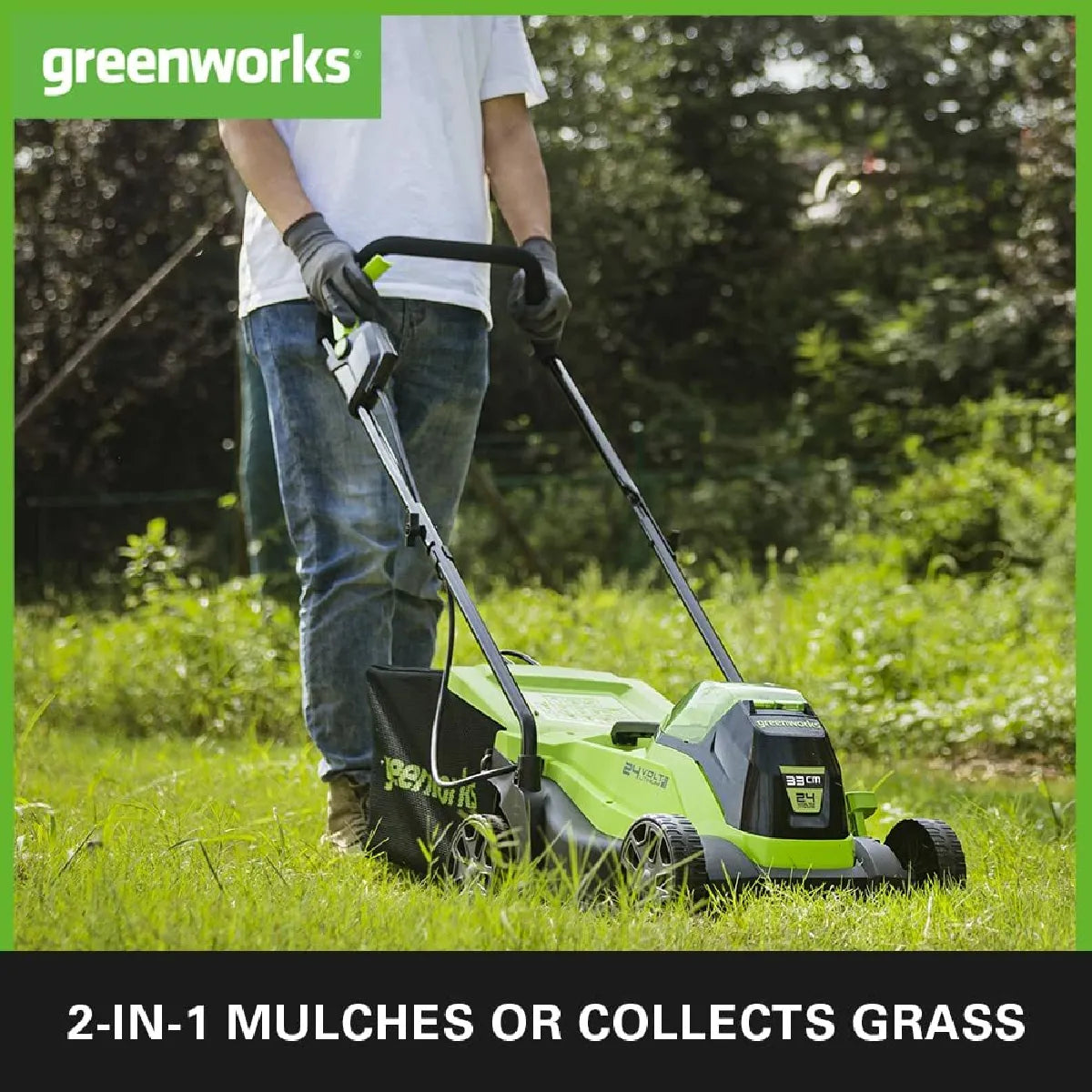 Greenworks Cortacésped a Batería 24 V con Recogedor 30 L