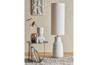 Luxusbetten24 Tengen Stehlampe – Eleganter Steingut mit Stoffschirm, Weiß