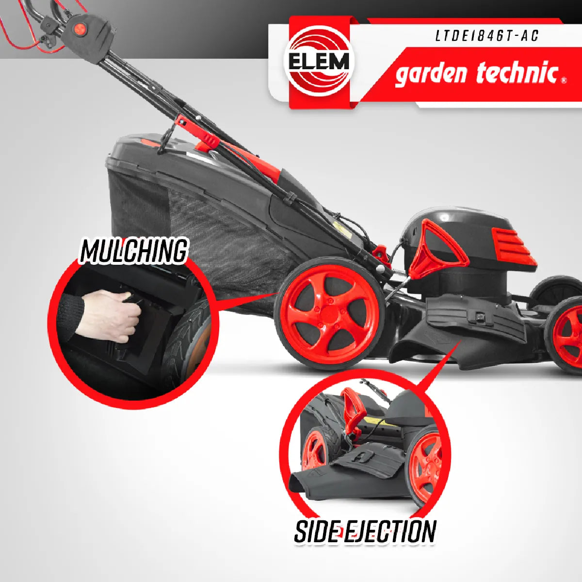 Elem LTDE1846T-ACCortacésped eléctrico 50 L 1800 W Ancho 460 mm