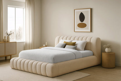 Luxusbetten24 Designer Selene Bouclé Polsterbett 120x200 Beige mit Stauraum