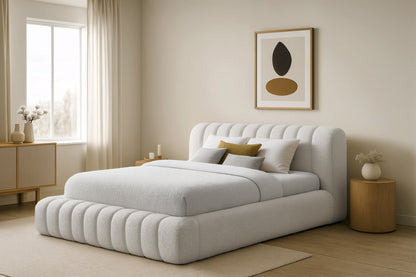 Luxusbetten24 Designer Selene Bouclé Polsterbett 120x200 Beige mit Stauraum