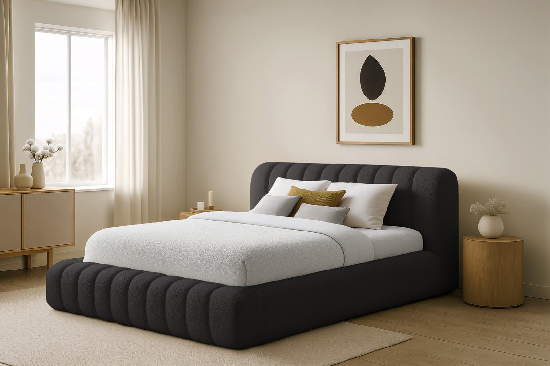 Luxusbetten24 Designer Selene Bouclé Polsterbett 120x200 Beige mit Stauraum