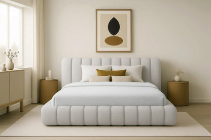 Luxusbetten24 Designer Selene Bouclé Polsterbett 120x200 Beige mit Stauraum