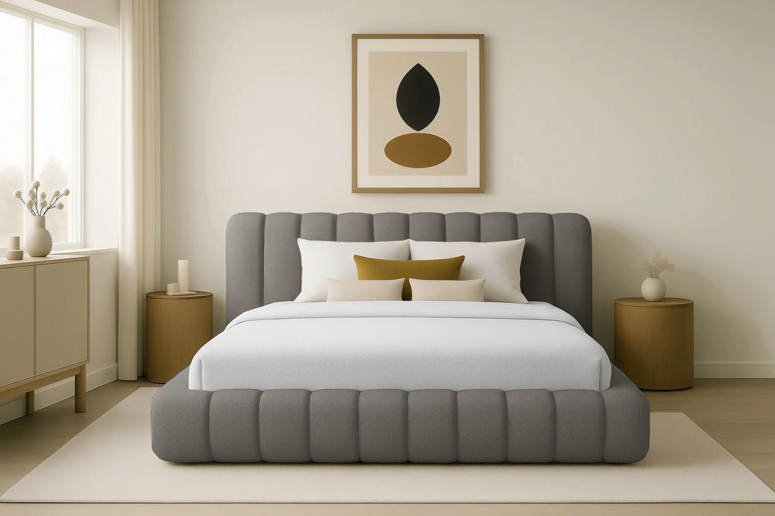 Luxusbetten24 Designer Selene Bouclé Polsterbett 120x200 Beige mit Stauraum