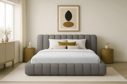 Luxusbetten24 Designer Selene Bouclé Polsterbett 120x200 Beige mit Stauraum