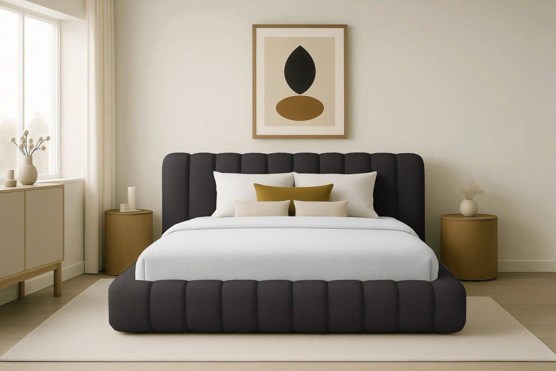 Luxusbetten24 Designer Selene Bouclé Polsterbett 120x200 Beige mit Stauraum