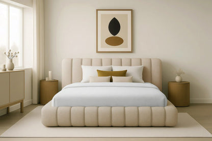 Luxusbetten24 Designer Selene Bouclé Polsterbett 120x200 Beige mit Stauraum
