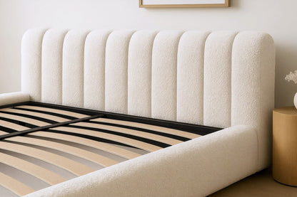 Luxusbetten24 Designer Selene Bouclé Polsterbett 120x200 Beige mit Stauraum