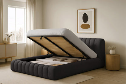 Luxusbetten24 Designer Selene Bouclé Polsterbett 120x200 Beige mit Stauraum