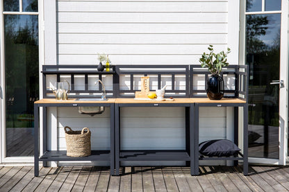 Luxusbetten24 Ablagetisch Ellie Küchenmodul mit Teakholz Arbeitsfläche Garten