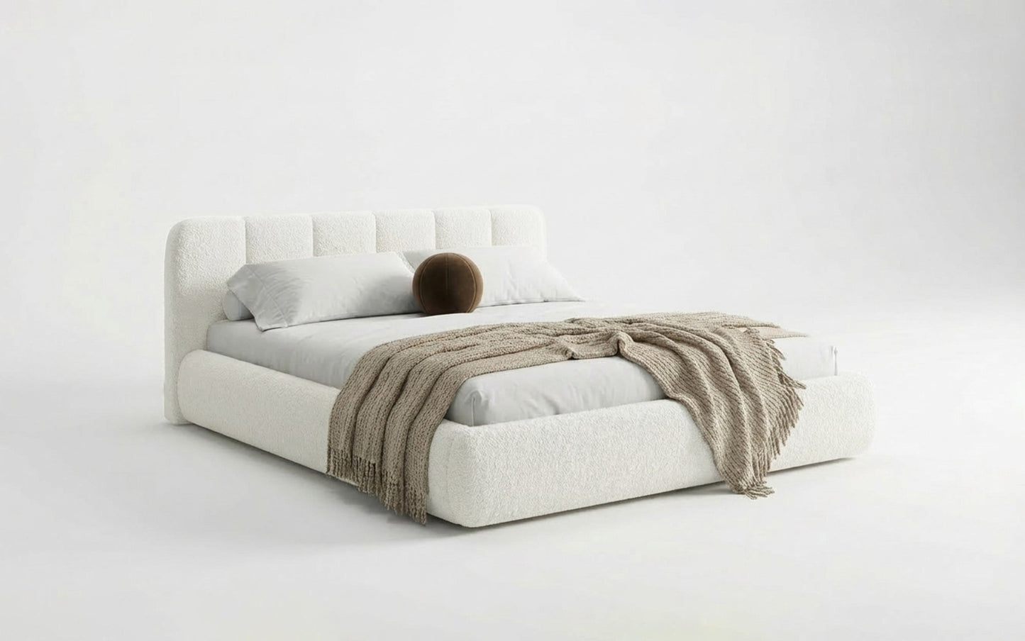 Avelo Polsterbett Bouclé mit Stauraum 200×200 cm Weiß