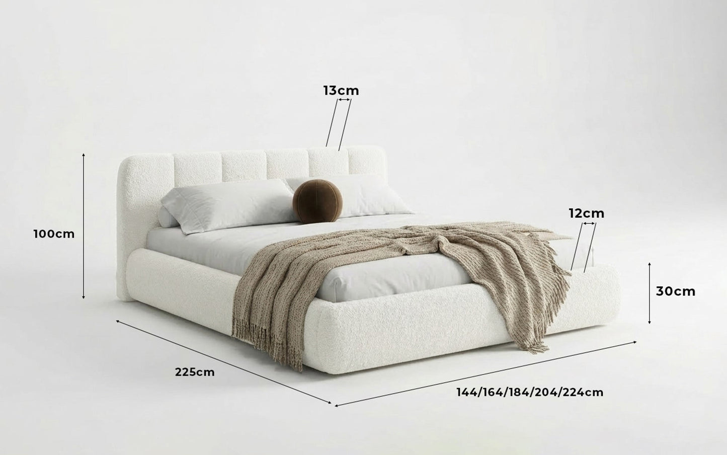 Avelo Polsterbett Bouclé mit Stauraum 200×200 cm Weiß