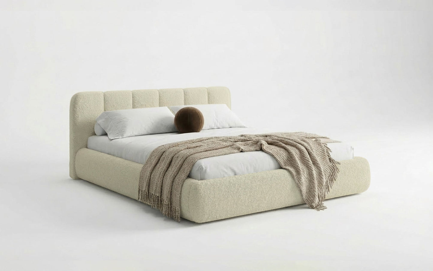 Avelo Polsterbett Bouclé mit Stauraum 200×200 cm Weiß