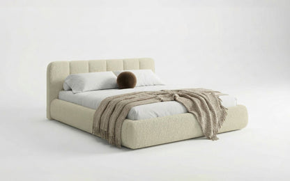 Avelo Polsterbett Bouclé mit Stauraum 200×200 cm Weiß