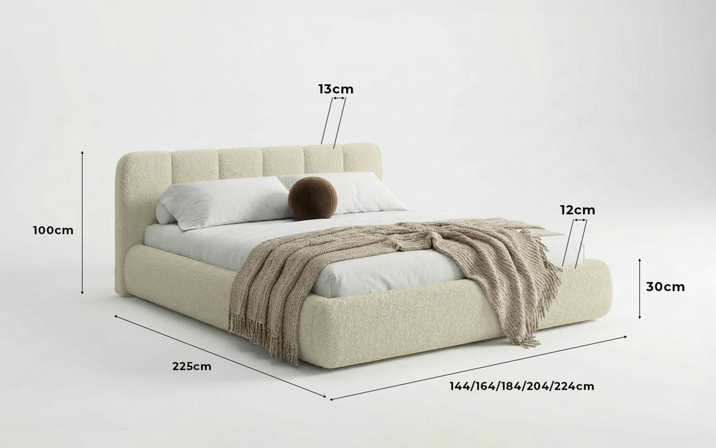 Avelo Polsterbett Bouclé mit Stauraum 200×200 cm Weiß