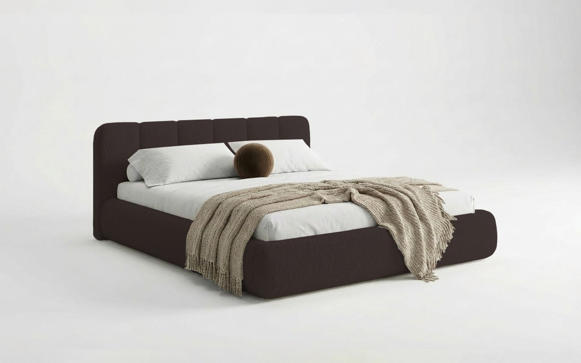 Avelo Polsterbett Bouclé mit Stauraum 200×200 cm Weiß