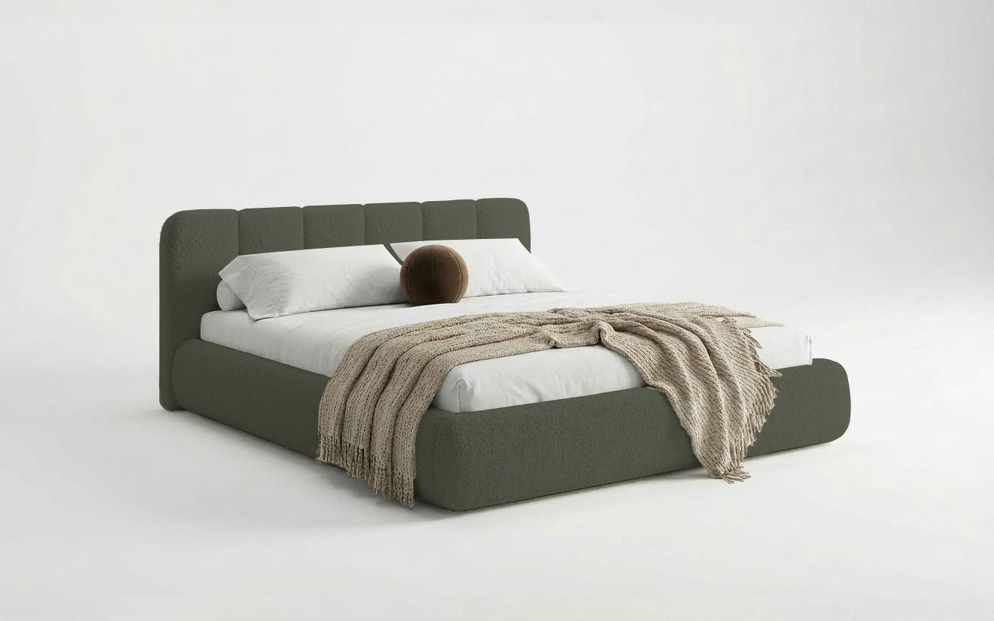 Avelo Polsterbett Bouclé mit Stauraum 200×200 cm Weiß