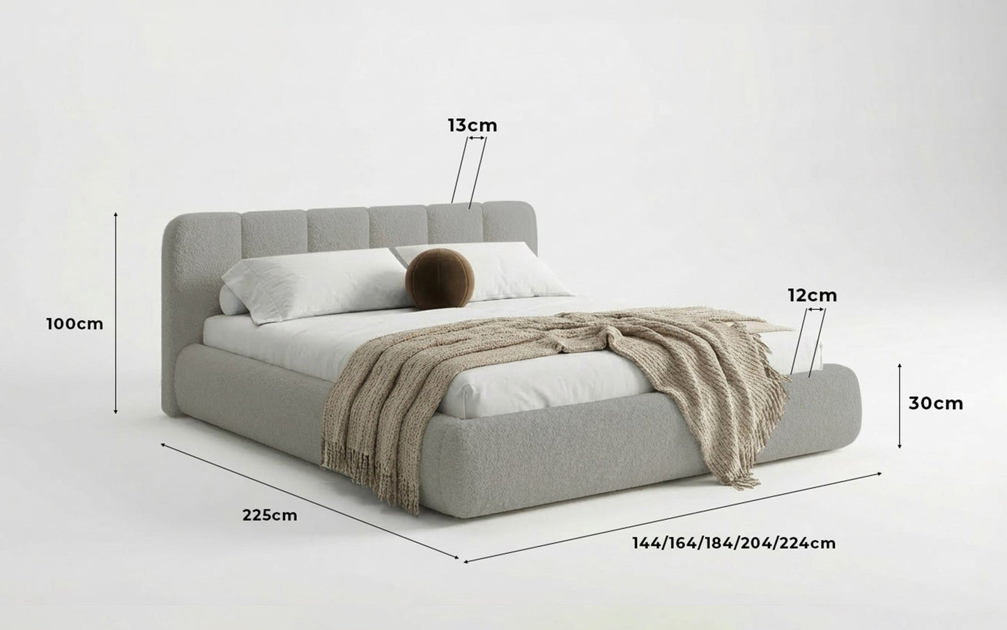 Avelo Polsterbett Bouclé mit Stauraum 200×200 cm Weiß