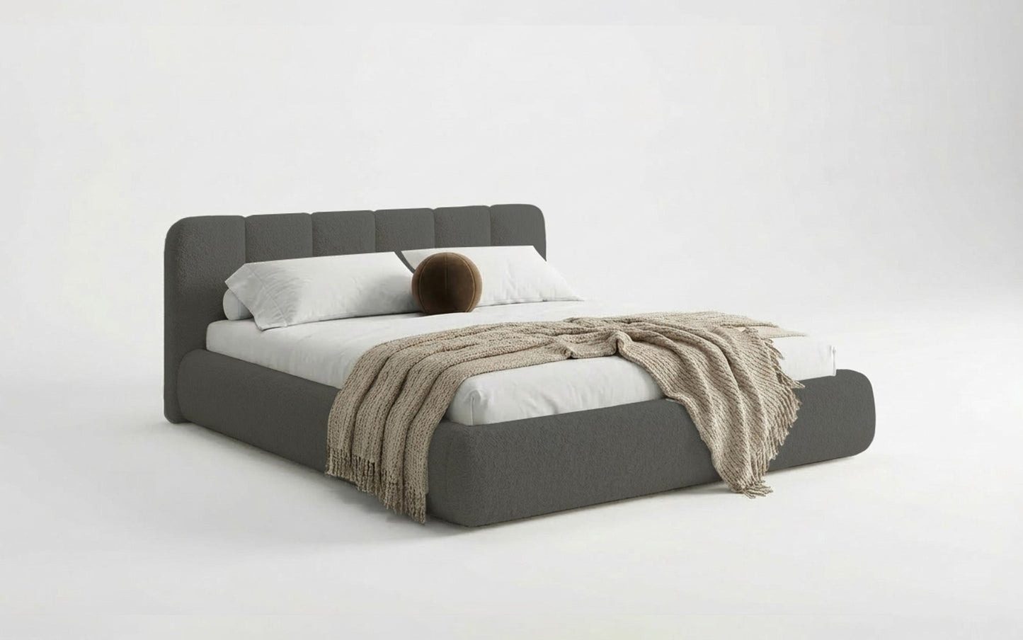 Avelo Polsterbett Bouclé mit Stauraum 200×200 cm Weiß