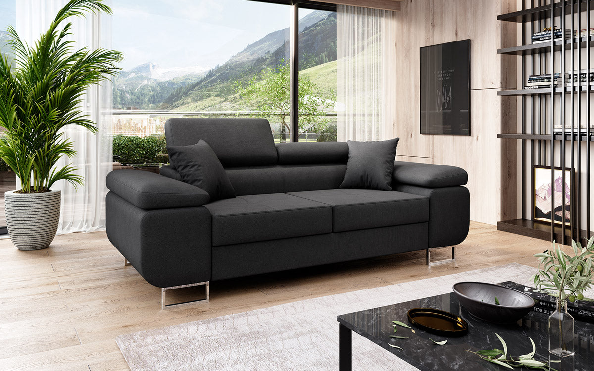 Next Triora Designer 2‑Sitzer Sofa mit Schlaffunktion, Stoff, Schwarz