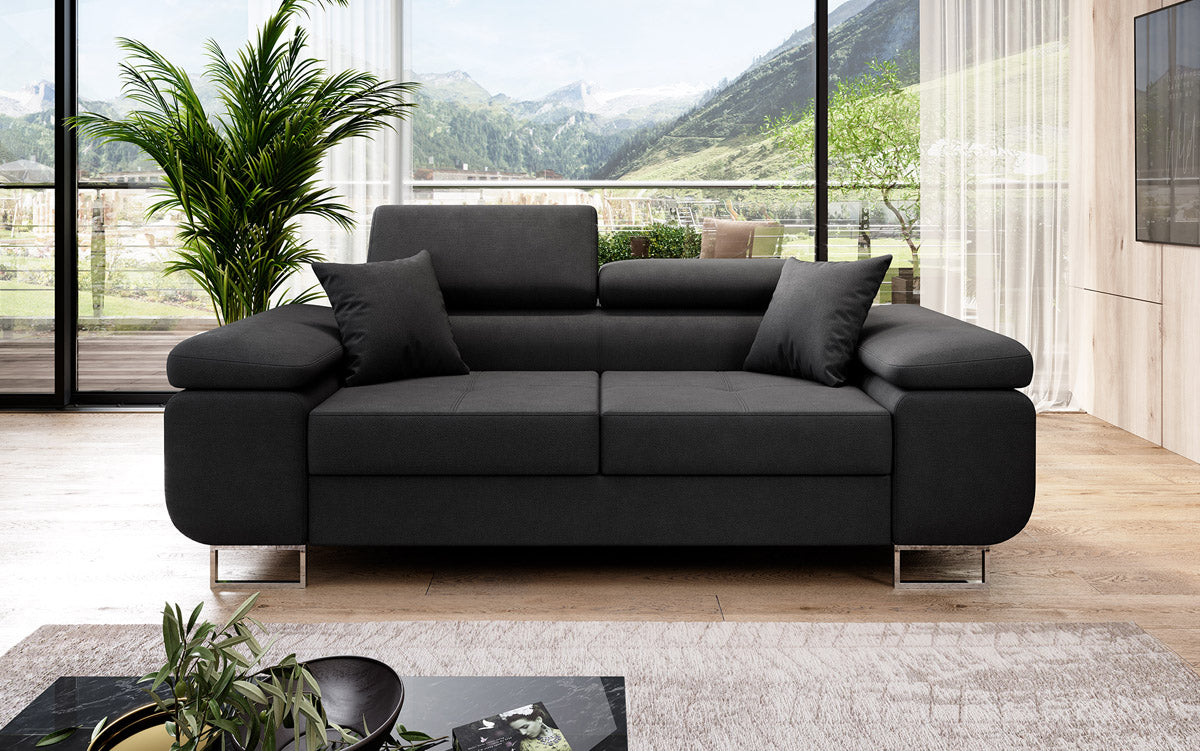 Next Triora Designer 2‑Sitzer Sofa mit Schlaffunktion, Stoff, Schwarz