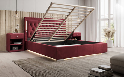 Designer Polsterbett Relina inkl. RGB, USB und Stauraum