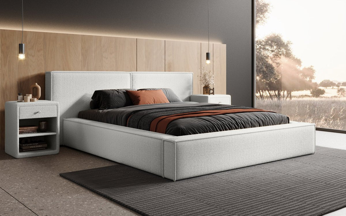 Luxusbetten24 Ophelia Polsterbett Bouclé mit Stauraum für Schlafzimmer