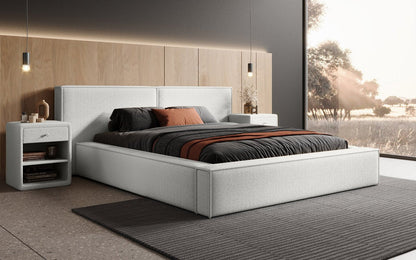 Luxusbetten24 Ophelia Polsterbett Bouclé mit Stauraum für Schlafzimmer